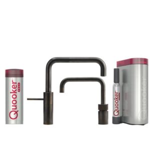 Quooker Twintaps Square Sæt M 3l Bruneret Messing Inkl. Pro3 & Cube Beholder