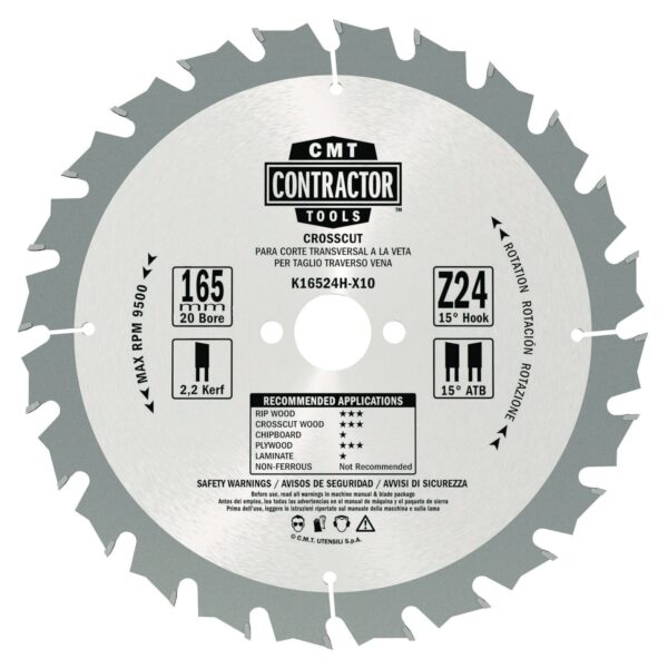 CMT Rundsavsklinge "Contractor" 165x1,7x20 Z24 W 10stk AKKU