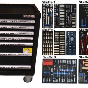 BATO Værktøjsvogn med 7 skuffer. 6 skuffer med 468 dele værktøj. Model 9124-468. Sort