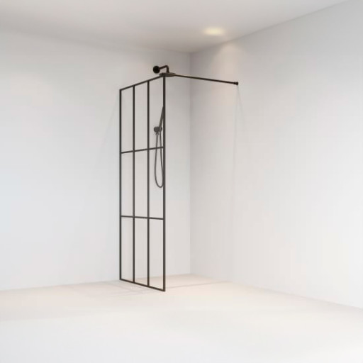 Brasta Dija Cube brusevæg 90x200 cm, med sorte sprosser og klart glas