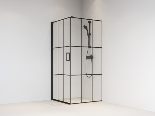 Brasta Kristina Cube dør og fast væg, 90x200 cm sort profil og klart glas