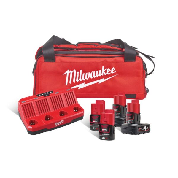 Milwaukee startsæt M12 NRG-424B med batterier og lader