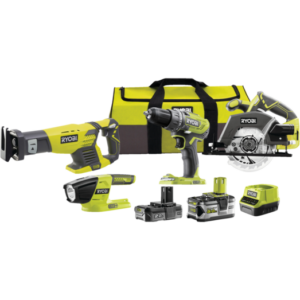 Ryobi R18CK4-252S håndværkersæt 4 dele 1x2,0 + 1x5,0 Ah batterier ONE+