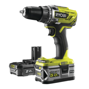 Ryobi R18DD3-252T akku bore-/skruemaskine 18V 1x2,0+1x5,0 Ah ONE+ inkl. 17 dele tilbehør