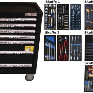 BATO Værktøjsvogn med 7 skuffer. 5 skuffer med 231 dele værktøj. Model 9124-231. Sort